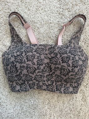 Victoria's Secret Pink Bralette with Black Floral Lace Overlay